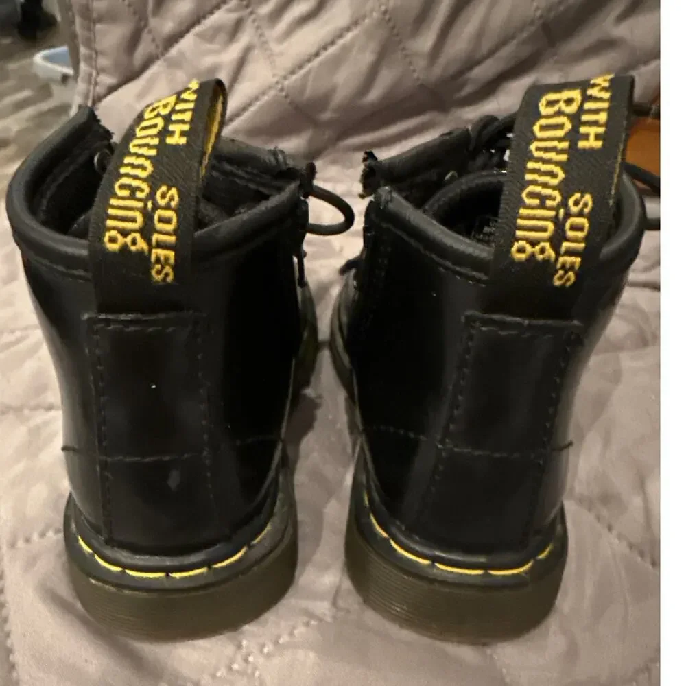 Dr.  Martens Toddler Brooklee B Size 5 Black Patent Lace Up Side Zip Ankle Boots